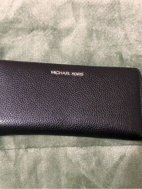 Michael Kors Black Leather Wristlet Wallet with Gold Accent